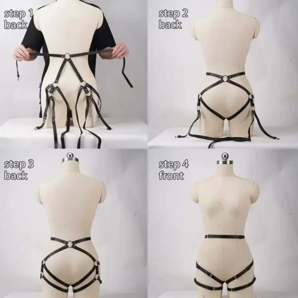 Sale! HOT! Leather Black Harness Garter Belt Straps